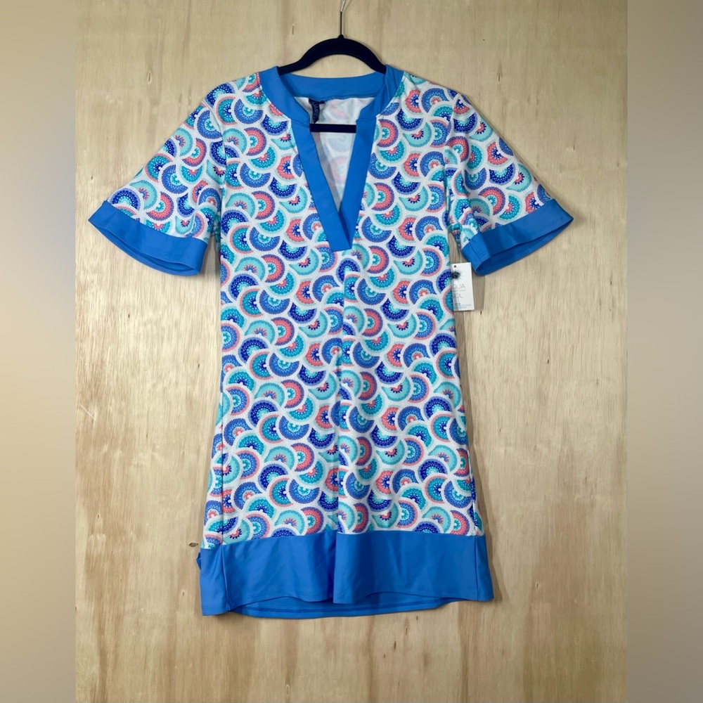 New -Aqua Et Sol Kaleidoscope Print Short Sleeve UPF 50 Beach Coverup Dress Sz M